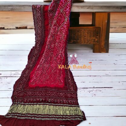 Dully Red Brown BavanBarg Bandhani Dupatta Pure Gaji Silk - Image 2