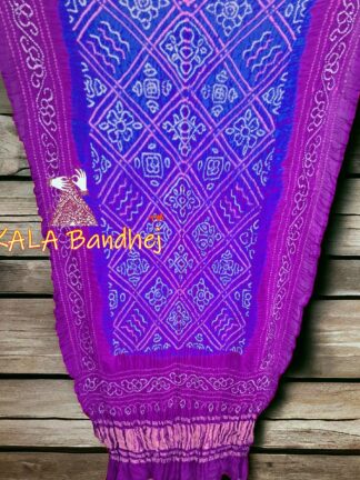 Magenta Blue BavanBarg Bandhani Dupatta Pure Gaji Silk