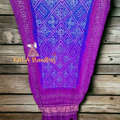 Magenta Blue BavanBarg Bandhani Dupatta Pure Gaji Silk