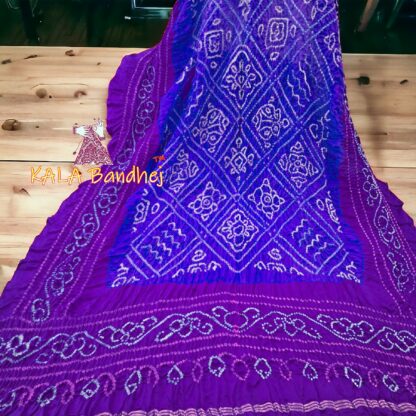 Magenta Blue BavanBarg Bandhani Dupatta Pure Gaji Silk - Image 2