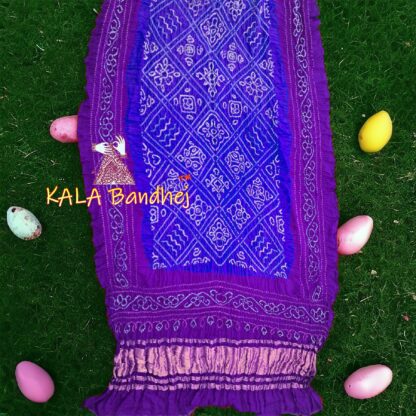 Magenta Blue BavanBarg Bandhani Dupatta Pure Gaji Silk - Image 3