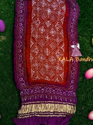 Dark Magenta Brown BavanBarg Bandhani Dupatta Pure Gaji Silk