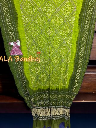 Mahendi Pal Yellow BavanBarg Bandhani Dupatta Pure Gaji Silk