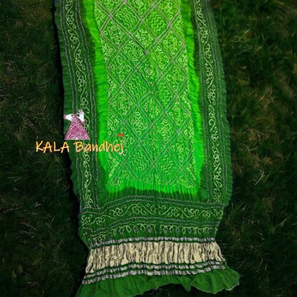 Parrot Green BavanBarg Bandhani Dupatta Pure Gaji Silk - Image 3