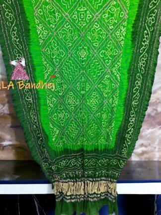 Parrot Green BavanBarg Bandhani Dupatta Pure Gaji Silk