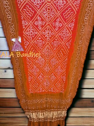 Rust Orange BavanBarg Bandhani Dupatta Pure Gaji Silk