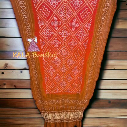 Rust Orange BavanBarg Bandhani Dupatta Pure Gaji Silk