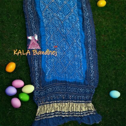 Sky Peacock Blue BavanBarg Bandhani Dupatta Pure Gaji Silk - Image 3