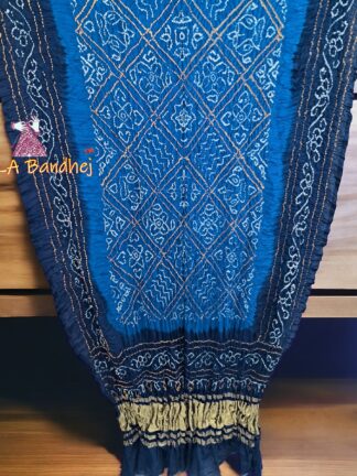 Sky Peacock Blue BavanBarg Bandhani Dupatta Pure Gaji Silk