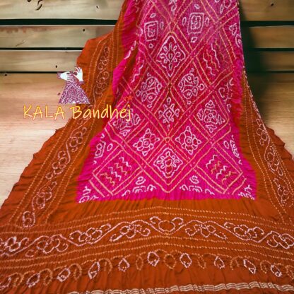 Rust Pink BavanBarg Bandhani Dupatta Pure Gaji Silk