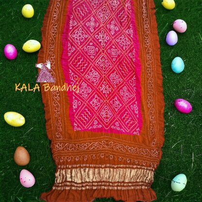 Rust Pink BavanBarg Bandhani Dupatta Pure Gaji Silk - Image 2