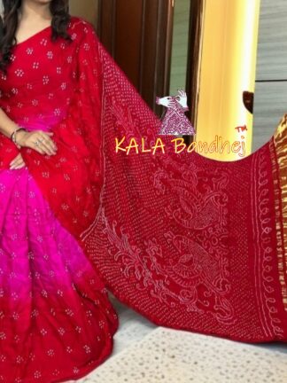 Red Rani Bandhani Morlo Palav Saree Pure GajiSilk