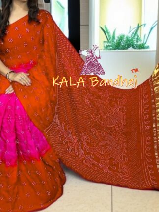 Rust Rani Bandhani Morlo Palav Saree Pure GajiSilk