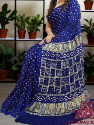 Blue Bandhani Gharchola Palav Saree Pure Modal Silk