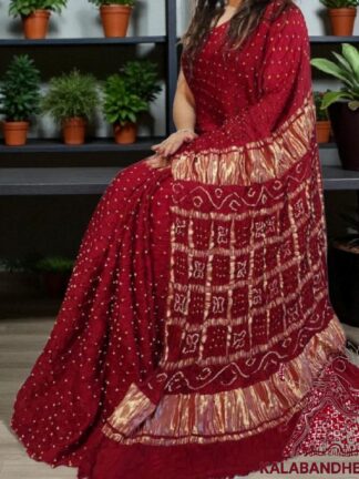Marron Bandhani Gharchola Palav Saree Pure Modal Silk