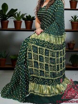Green Bandhani Gharchola Palav Saree Pure Modal Silk