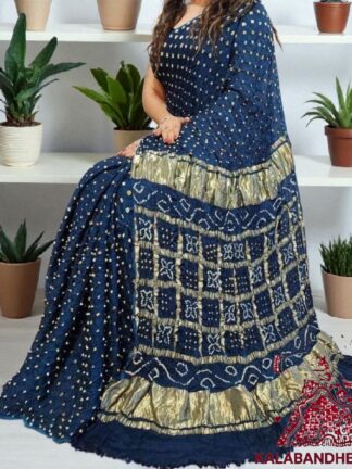 Peacock Blue Bandhani Gharchola Palav Saree Pure Modal Silk