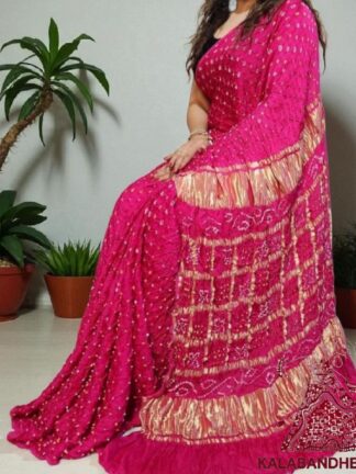 Pink Bandhani Gharchola Palav Saree Pure Modal Silk