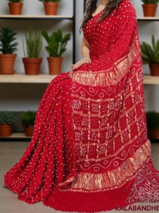 Red Bandhani Gharchola Palav Saree Pure Modal Silk