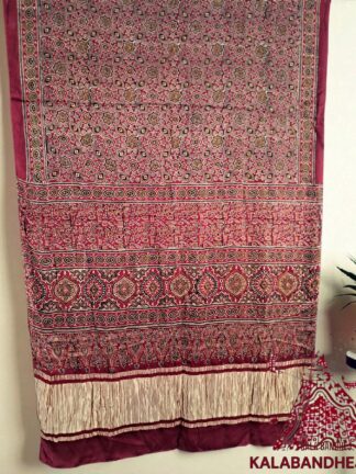 Marron HandBlock Ajrak Saree Pure Modal Silk