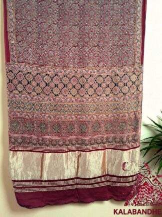Marron HandBlock Ajrak Saree Pure Modal Silk