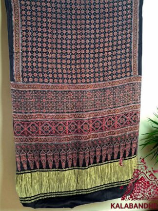 Black HandBlock Ajrak Saree Pure Modal Silk