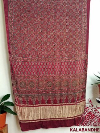 Marron HandBlock Ajrak Saree Pure Modal Silk