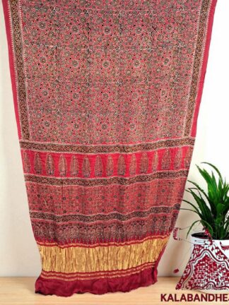 Red HandBlock Ajrak Saree Pure Modal Silk