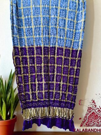 Pastel Sky Dark Brinjal Bandhani Gharchola Dupatta Pure GajiSilk