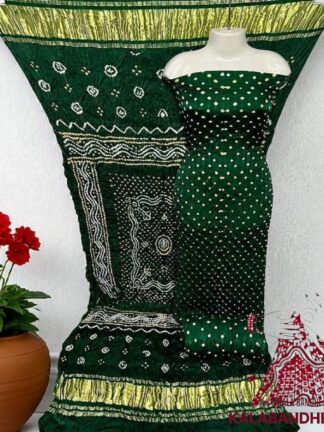 Green Bandhani Chandrakhani Dress Material Pure Modal Silk