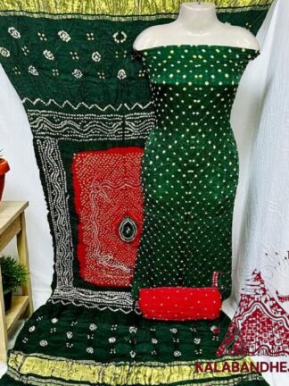 Green Red Bandhani Chandrakhani Dress Material Pure Modal Silk