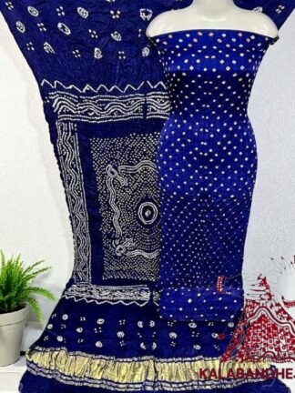 Blue Bandhani Chandrakhani Dress Material Pure Modal Silk