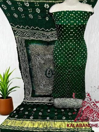 Green Silver Bandhani Chandrakhani Dress Material Pure Modal Silk