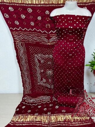 Maroon Bandhani Chandrakhani Dress Material Pure Modal Silk
