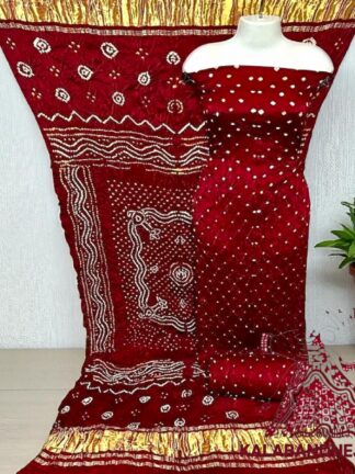 Red Bandhani Chandrakhani Dress Material Pure Modal Silk