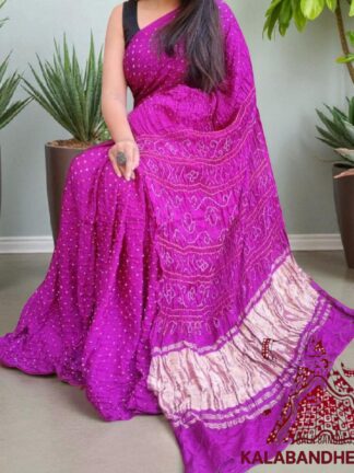Magenta Pure GajiSilk Bandhani Saree
