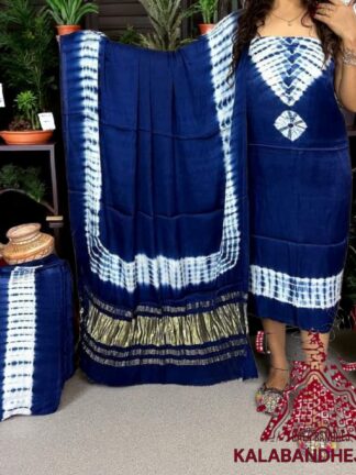 Blue Shibori Dress Material Pure Modal Silk