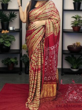 Red Chickoo Bandhani Multi Shibori Saree Pure Modal Silk Tie Dye