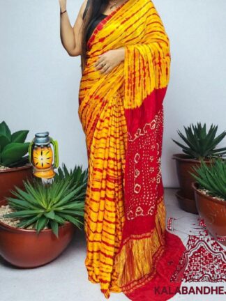 Red Bandhani Multi Shibori Saree Pure Modal Silk Tie Dye