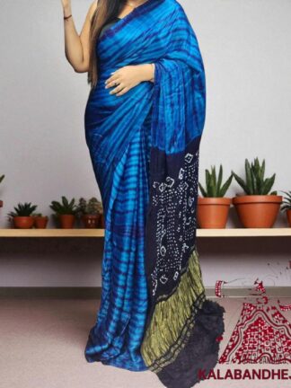 Navy Blue Bandhani Multi Shibori Saree Pure Modal Silk Tie Dye