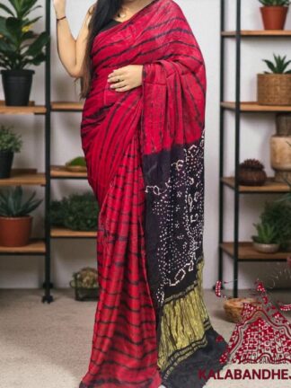 Black Bandhani Multi Shibori Saree Pure Modal Silk Tie Dye