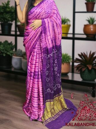 Magenta Bandhani Multi Shibori Saree Pure Modal Silk Tie Dye