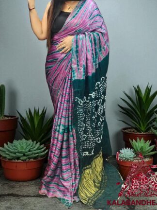 T Blue Bandhani Multi Shibori Saree Pure Modal Silk Tie Dye