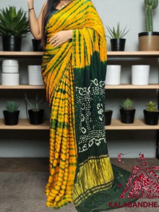 Green Bandhani Multi Shibori Saree Pure Modal Silk Tie Dye