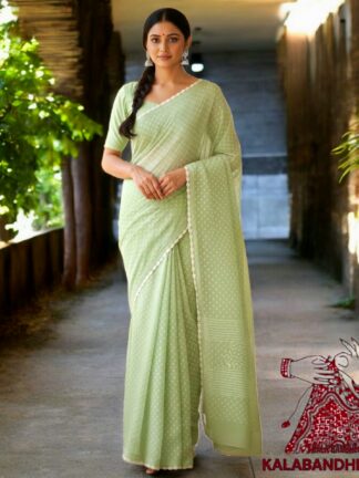 Pastel Green Pure Cotton Bandhani Saree