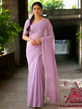 Lavender Pure Cotton Bandhani Saree