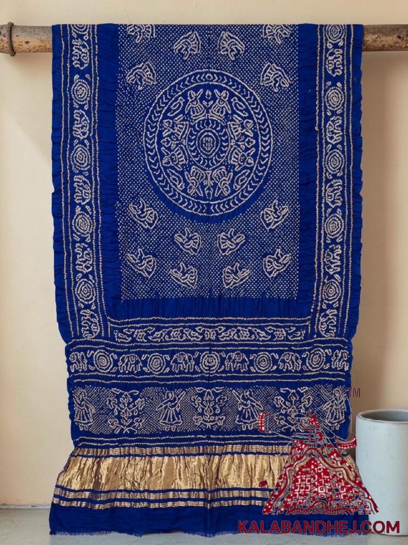 Blue Ras Mandal Bandhani Dupatta with Traditional Animal & Figurine Motifs