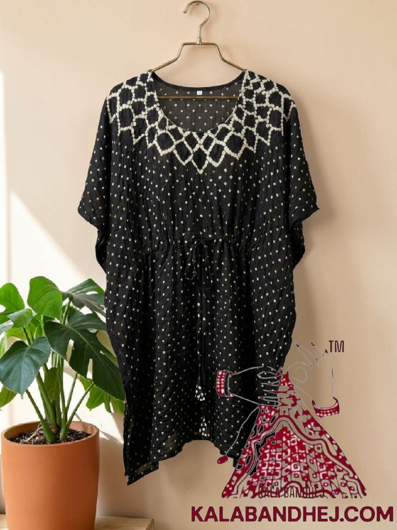 Black Crush Bandhani Makdi Kaftan Pure Modal Silk