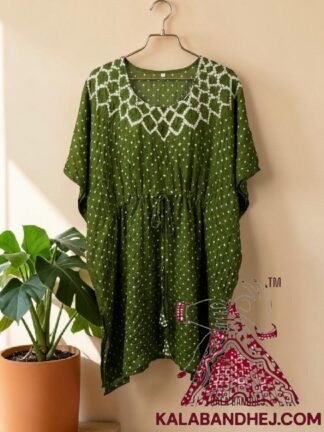 Mehendi Crush Bandhani Makdi Kaftan Pure Modal Silk