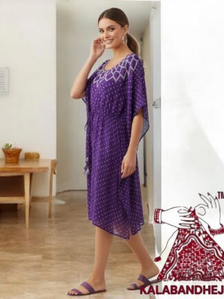 Purple Crush Bandhani Makdi Kaftan Pure Modal Silk